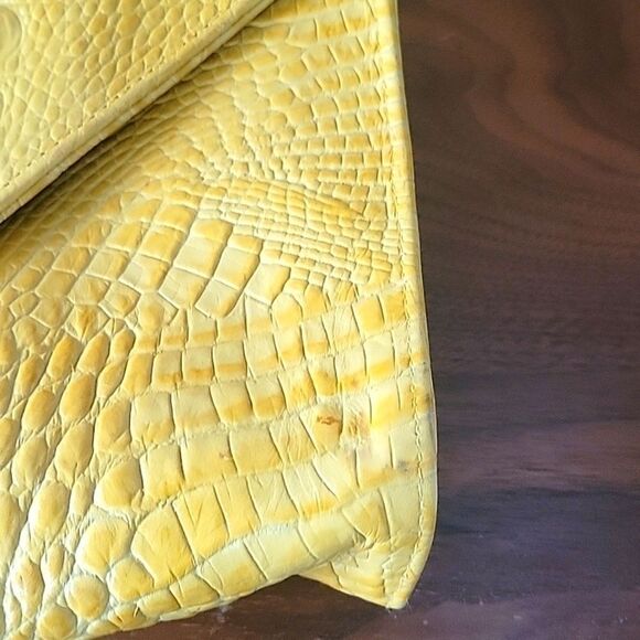 JJ Winters Hilary Yellow Large Celebrity Clutch Bag Hilary Duff Leather Croc - Picture 8 of 12